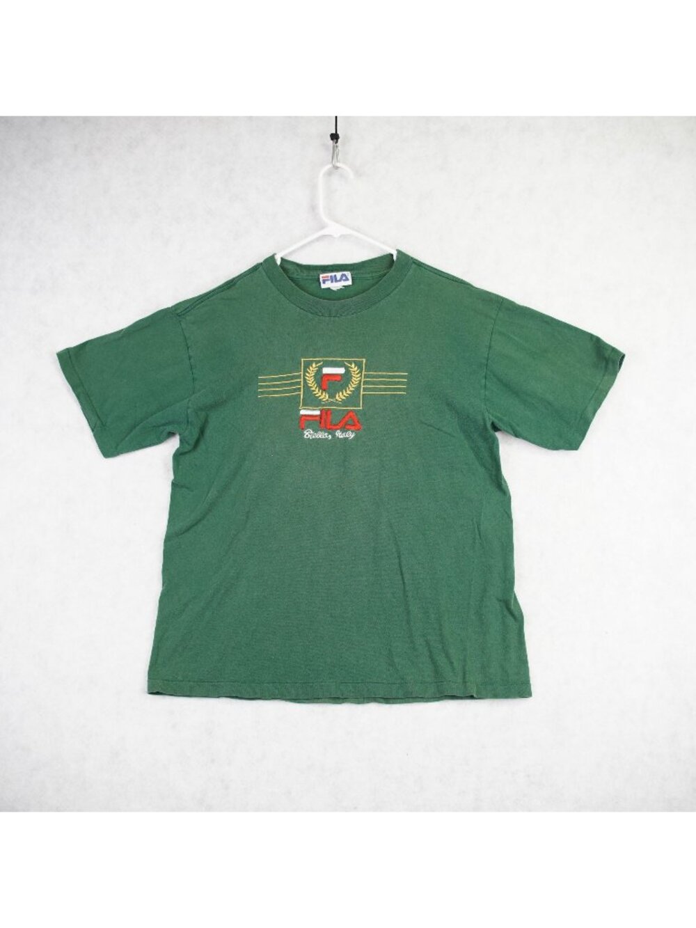 VTG Fila Mens Biella Italy Embroiderd Logo T-Shirt Sz L Green Single Stitch 90s